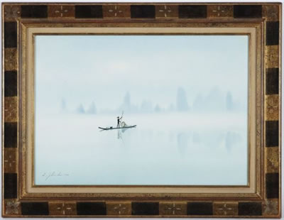 Radeau de bambou entre ciel et eau
