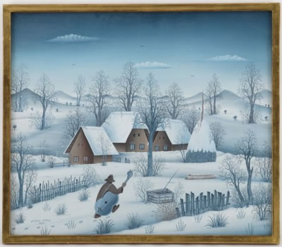 Paysage neigeux avec violoniste