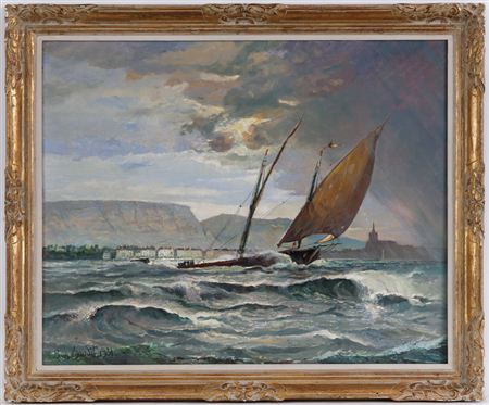 Coup de vent, barque sur le lac vers Genève