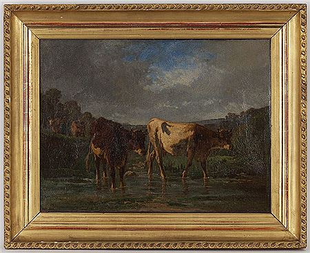 Vaches, mouton et paysan dans un paysage (a pair)