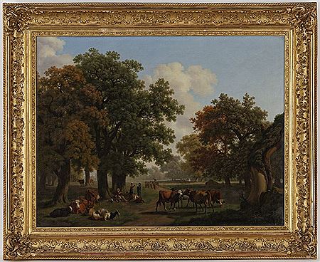 Intérieur de forêt avec un petit percé sur le lac, le matin, 1790