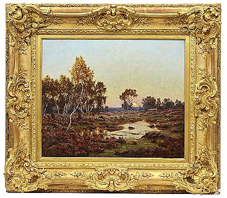 Paysage marécageux, coucher de soleil