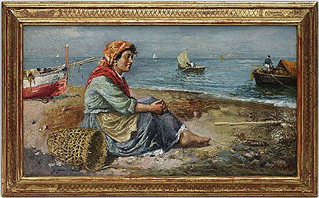 Femme de pêcheur sur la plage