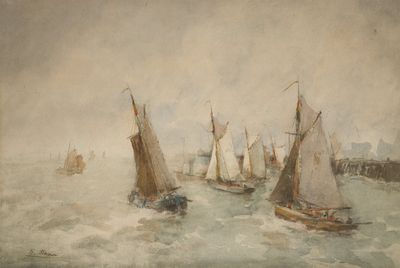 Embarcations a l'entree du port d'Ostende