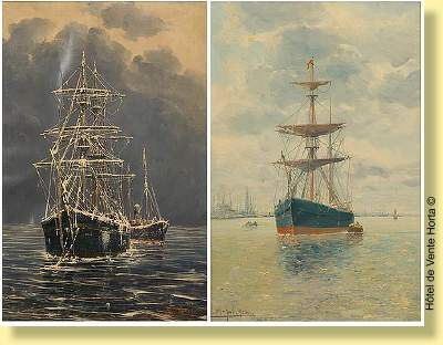 "Cargo à voile devant le port d'Anvers",Navire russe dans l'embouchure du Nieper en janvier 1861" a pair