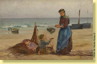 Famille de pêcheurs à la plage
