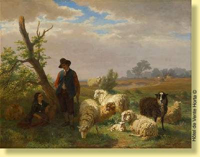 Berger, bergère et moutons