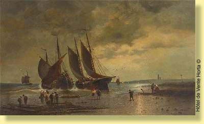 Sample artwork by Louis Etienne Timmermans (1846 - 1910), known for harbor, marine paintings - View similar artists and auction records