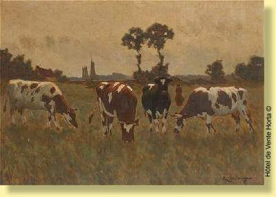 La traite des vaches au coucher du soleil