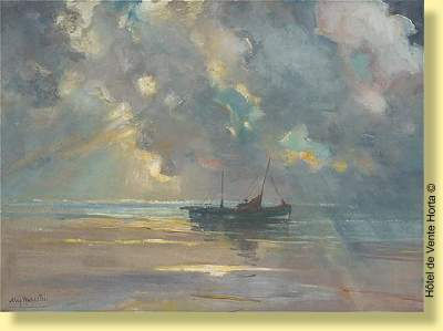 Bateau de pêche au coucher du soleil