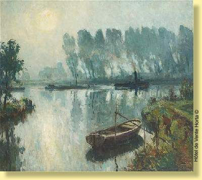 Vue de la Dendre avec promeneur et bateau à vapeur