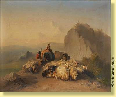 Troupeau de moutons sur fond de paysage montagneux