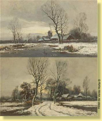 Lever de soleil sur une campagne enneigée" et "Coucher de soleil sur une campagne enneigée