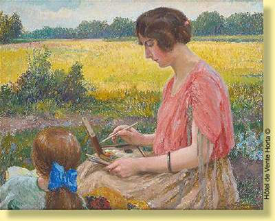 Jeune femme peignant d'après nature
