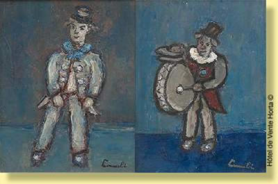 Clowns musiciens. (a pair)