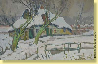 Chaumière sous la neige