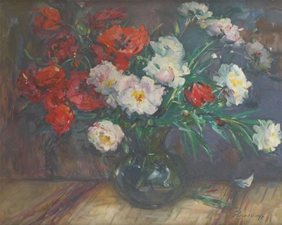 Vase fleuri de pivoines