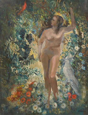 Jeune fille nue au perroquet