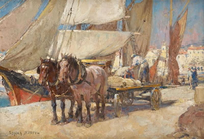 Chariot attelé devant le Port de Nice
