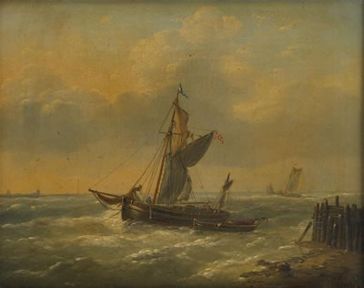 Barque de pêche sur fond de ville portuaire
