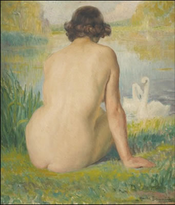 Nu de dos avec cygnes