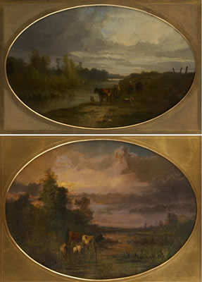 Troupeaux au coucher et lever du soleil. (a pair)