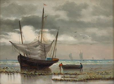 Pêcheurs au coucher du soleil.