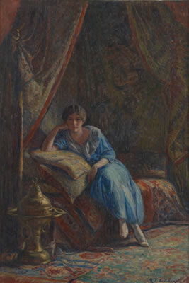 Femme dans un intérieur oriental.