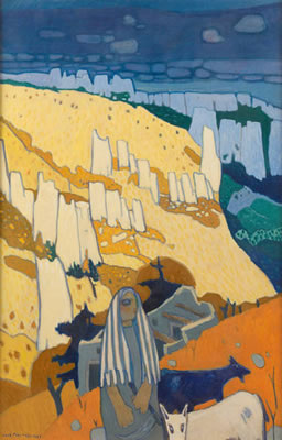 Berger dans un paysage montagneux.