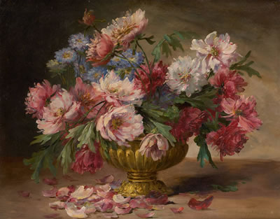 Vase fleuri de pivoines.