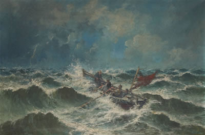 Barque de pêche en pleine tempête.