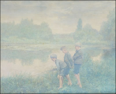 Enfants jouant au bord de l'eau.