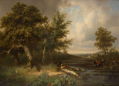 Chasseurs à courre sur fond de château by Ildephonse Stocquart - Auction record, sale price, and art valuation. Compare with similar artists and explore comparable artworks.