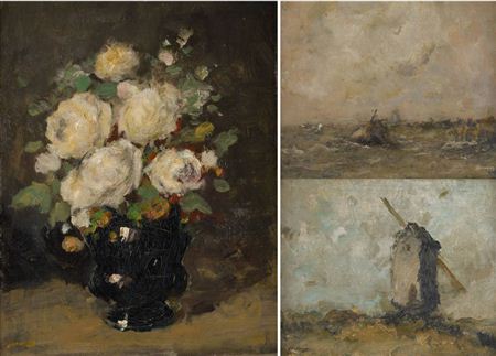 "Marine", "Moulin à vent" and "Vase fleuri de roses blanches" (3)