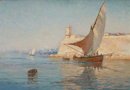Felouque passant devant le phare by Sauveur Bernay-Theric - Auction record, sale price, and art valuation. Compare with similar artists and explore comparable artworks.