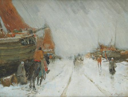 Paysage de quai sous la neige. by Henri Stacquet - Auction record, sale price, and art valuation. Compare with similar artists and explore comparable artworks.