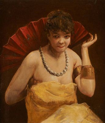 Jeune fille au collier de perles et à l'éventail.