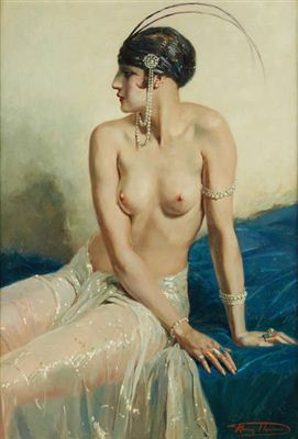Sample artwork by Henri Joseph Thomas (1878 - 1972), known for sensuous nude female figure and portrait painting, etchings, sculpture - View similar artists and auction records
