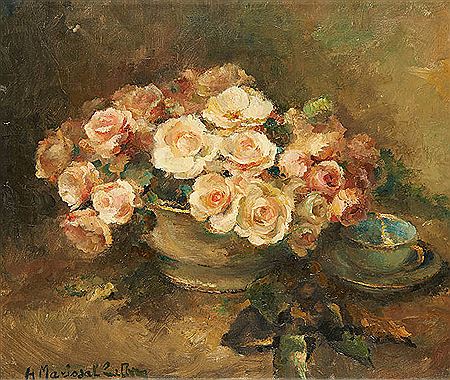 Corbeille fleurie de roses.