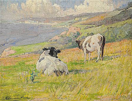 Vaches au bord d'une falaise