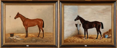 "Cheval à l'écurie" et "Portrait de Coqueluche". Paire