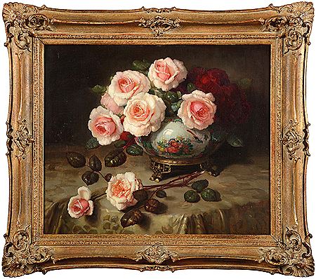 "Bouquet de roses dans un vase chinois"