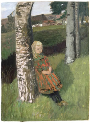 Mädchen am Birkenstamm