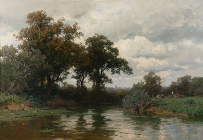 Frühherbstliche Flußlandschaft mit Staffagen