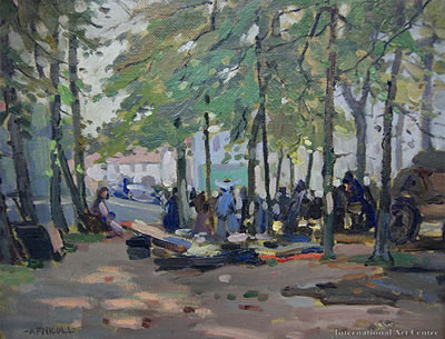 Sample artwork by Archibald Frank Nicoll (1886 - 1953), known for paintings of rural landscapes with buildings, harbor views, portraits, teaching - View similar artists and auction records