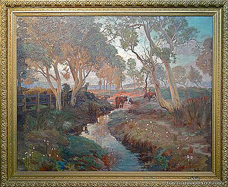 Cattle Watering in a Stream by James Fraser Scott - Auction record, sale price, and art valuation. Compare with similar artists and explore comparable artworks.
