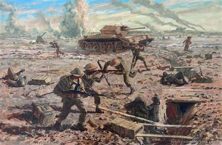 Battle in Western Desert, 1941 by John Speedy - Auction record, sale price, and art valuation. Compare with similar artists and explore comparable artworks.