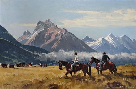 Musterers on the Routeburn Station with the Humbolt Mountains in the Distance by Peter Beadle - Auction record, sale price, and art valuation. Compare with similar artists and explore comparable artworks.