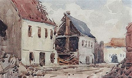 A Street Scene in a Shattered French Village by Nugent Welch - Auction record, sale price, and art valuation. Compare with similar artists and explore comparable artworks.