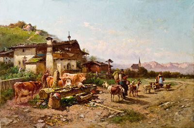 Tiere an der Tränke by Anton Schrodl - Auction record, sale price, and art valuation. Compare with similar artists and explore comparable artworks.
